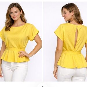 Lucca couture yellow peplum blouse with open back
